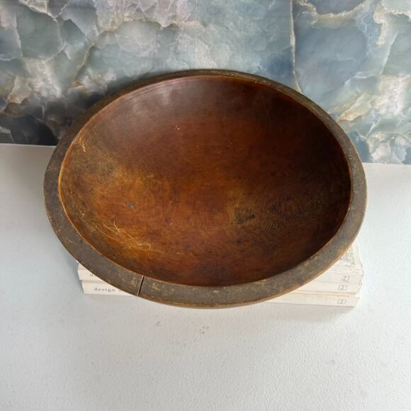 Antique Primitive Hand Turned Wood Dough Bowl 11